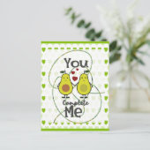 Niedlicher lustiger Avocado Couple Sie Complete Me Postkarte (Stehend Vorderseite)