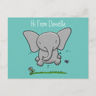 Niedlicher lustiger Baby Elefant Illustrator Carto Postkarte