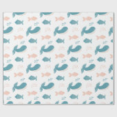 Niedlicher, lustiger Blauwal und Fisch. Nautische  Geschenkpapier (Flach)