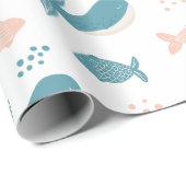 Niedlicher, lustiger Blauwal und Fisch. Nautische  Geschenkpapier (Rolleneckpunkt)