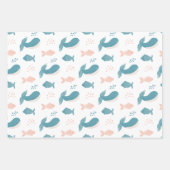 Niedlicher, lustiger Blauwal und Fisch. Nautische  Geschenkpapier Set (Vorderseite 3)