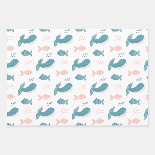 Niedlicher, lustiger Blauwal und Fisch. Nautische Geschenkpapier Set (Vorderseite 3)