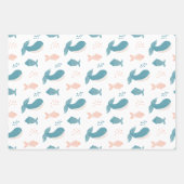 Niedlicher, lustiger Blauwal und Fisch. Nautische  Geschenkpapier Set (Vorderseite)