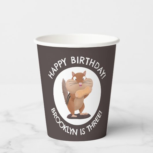 Niedlicher lustiger Chipmunk Cartoon personalisier Pappbecher (Rückseite)