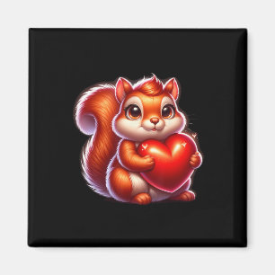 Niedlicher lustiger Eichhörnchen umarmt Herz Valen Magnet