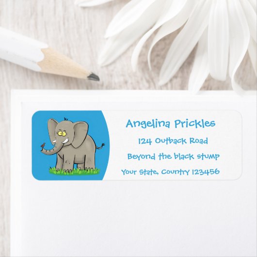 Niedlicher, lustiger Elefant mit Vogel auf Cartoon (Insitu)