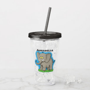 Niedlicher, lustiger Elefant mit Vogel auf Cartoon Acryltrinkbecher