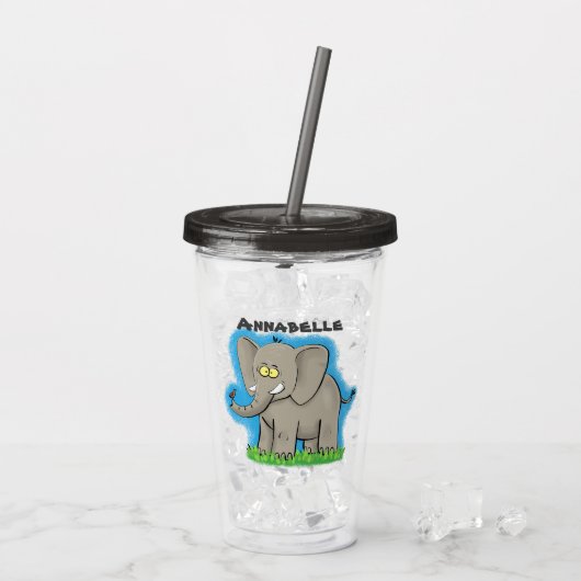 Niedlicher, lustiger Elefant mit Vogel auf Cartoon Acryltrinkbecher (Rückseite Ice)