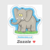 Niedlicher, lustiger Elefant mit Vogel auf Cartoon Aufkleber (Blatt)