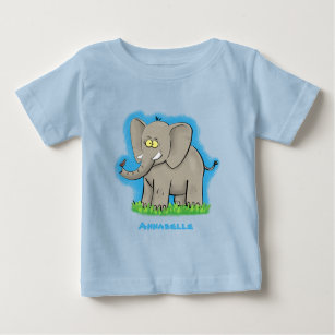 Niedlicher, lustiger Elefant mit Vogel auf Cartoon Baby T-shirt