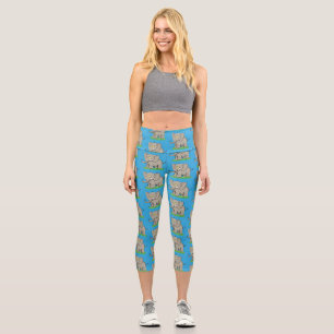 Niedlicher, lustiger Elefant mit Vogel auf Cartoon Capri Leggings