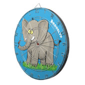 Niedlicher, lustiger Elefant mit Vogel auf Cartoon Dartscheibe (Vorderseite rechts)