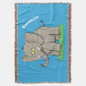 Niedlicher, lustiger Elefant mit Vogel auf Cartoon Decke (Vorderseite Vertikal)