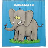 Niedlicher, lustiger Elefant mit Vogel auf Cartoon Duschvorhang (Vorderseite)