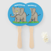 Niedlicher, lustiger Elefant mit Vogel auf Cartoon Fächer (Vorne und Hinten)