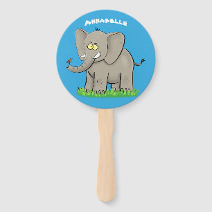 Niedlicher, lustiger Elefant mit Vogel auf Cartoon Fächer