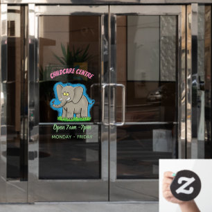 Niedlicher, lustiger Elefant mit Vogel auf Cartoon Fensteraufkleber