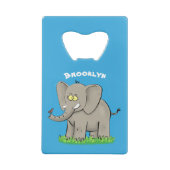 Niedlicher, lustiger Elefant mit Vogel auf Cartoon Geldbeutel Flaschenöffner (Rückseite)