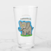 Niedlicher, lustiger Elefant mit Vogel auf Cartoon Glas (Vorderseite)