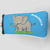 Niedlicher, lustiger Elefant mit Vogel auf Cartoon Golf Headcover (Vorderseite)