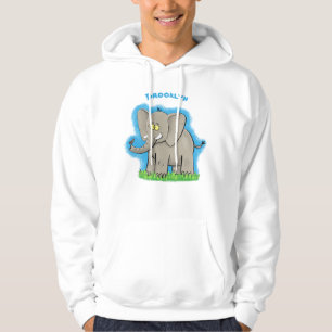 Niedlicher, lustiger Elefant mit Vogel auf Cartoon Hoodie