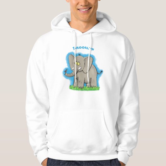 Niedlicher, lustiger Elefant mit Vogel auf Cartoon Hoodie (Vorderseite)