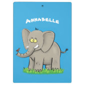 Niedlicher, lustiger Elefant mit Vogel auf Cartoon Klemmbrett (Rückseite)