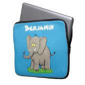 Niedlicher, lustiger Elefant mit Vogel auf Cartoon Laptopschutzhülle (Vorderseite Links)