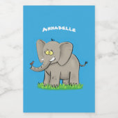 Niedlicher, lustiger Elefant mit Vogel auf Cartoon Lebensmitteletikett (Einzelnes Label)
