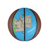 Niedlicher, lustiger Elefant mit Vogel auf Cartoon Mini Basketball (Vertikal)
