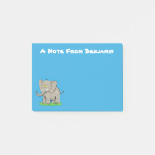 Niedlicher, lustiger Elefant mit Vogel auf Cartoon Post-it Klebezettel