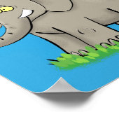 Niedlicher, lustiger Elefant mit Vogel auf Cartoon Poster (Ecke)