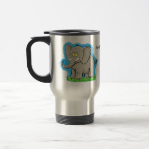 Niedlicher, lustiger Elefant mit Vogel auf Cartoon Reisebecher