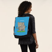 Niedlicher, lustiger Elefant mit Vogel auf Cartoon Rucksack (Ausgewaschen)