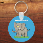 Niedlicher, lustiger Elefant mit Vogel auf Cartoon Schlüsselanhänger (Vorderseite)
