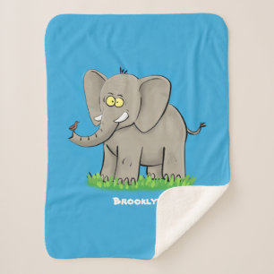 Niedlicher, lustiger Elefant mit Vogel auf Cartoon Sherpadecke