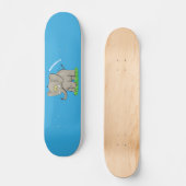 Niedlicher, lustiger Elefant mit Vogel auf Cartoon Skateboard (Vorderseite)