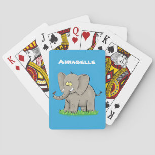 Niedlicher, lustiger Elefant mit Vogel auf Cartoon Spielkarten