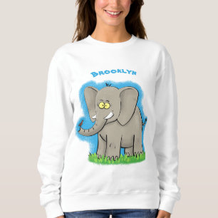 Niedlicher, lustiger Elefant mit Vogel auf Cartoon Sweatshirt