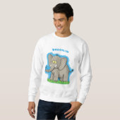 Niedlicher, lustiger Elefant mit Vogel auf Cartoon Sweatshirt (Vorne ganz)
