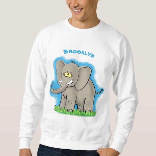 Niedlicher, lustiger Elefant mit Vogel auf Cartoon Sweatshirt (Vorderseite)