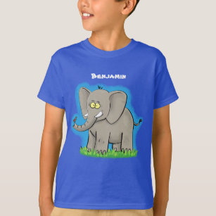 Niedlicher, lustiger Elefant mit Vogel auf Cartoon T-Shirt