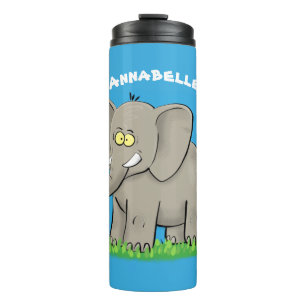 Niedlicher, lustiger Elefant mit Vogel auf Cartoon Thermosbecher
