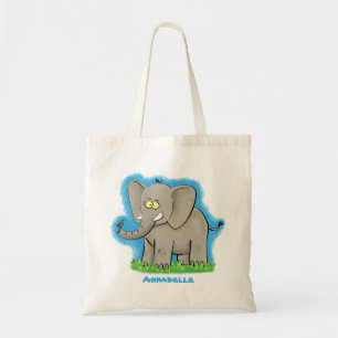 Niedlicher, lustiger Elefant mit Vogel auf Cartoon Tragetasche