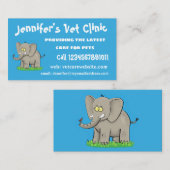 Niedlicher, lustiger Elefant mit Vogel auf Cartoon Visitenkarte (Vorne/Hinten)