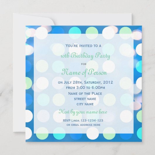 Niedlicher, lustiger, glücklicher, blauer Polka ha Einladung (Vorderseite)