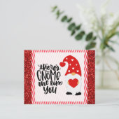 Niedlicher lustiger Gnom roter Glitter Postkarte (Stehend Vorderseite)