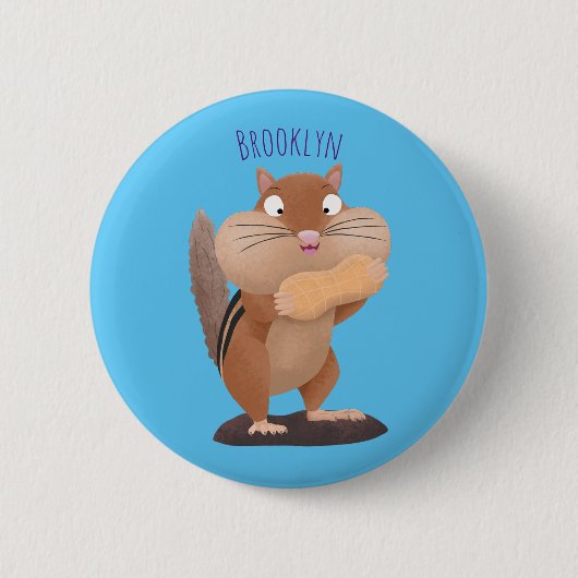 Niedlicher lustiger großer Wangen-Chipmunk-Cartoon Button (Vorderseite)