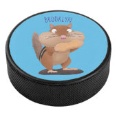 Niedlicher lustiger großer Wangen-Chipmunk-Cartoon Eishockey Puck (3/4)