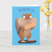 Niedlicher lustiger großer Wangen-Chipmunk-Cartoon Karte (Gelbe Blume)